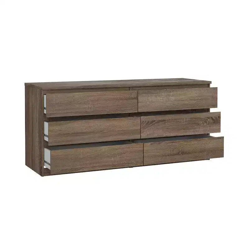 Commode double à 6 tiroirs, chêne truffe