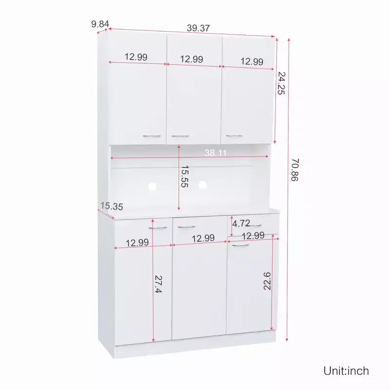 Alacena alta de cocina de 70.87, con 6 puertas, 1 estante abierto y 1 cajón