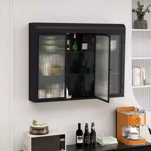 35.45W Vintage-Wandschrank mit Glastüren und 3 Türen, 3 Ablageebenen für Bad, Küche und Esszimmer