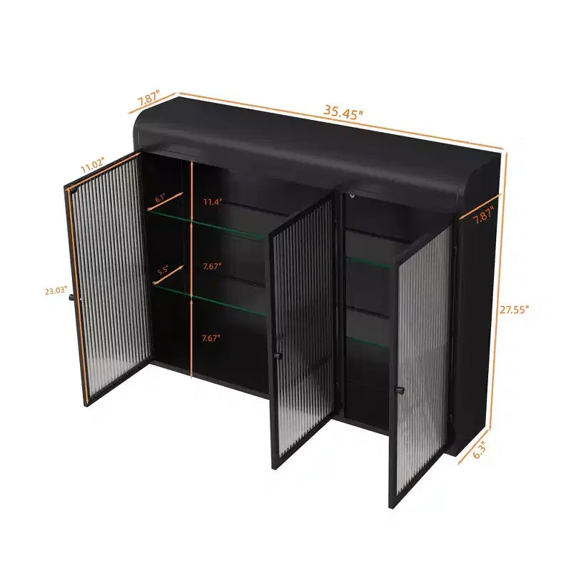 Gabinete de pared vintage de 35.45W con puertas de vidrio, 3 puertas y 3 niveles de almacenamiento para baño, cocina y comedor