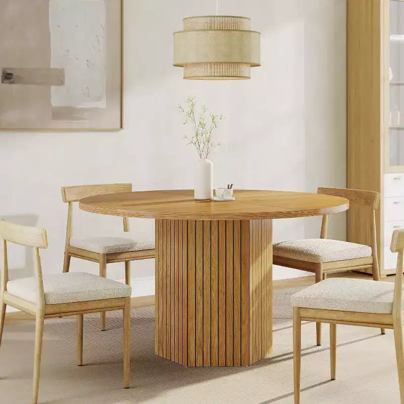 Mesa de comedor de madera para comedor, mesa redonda de 47 pulgadas para 4 personas, con base de pedestal y tablero circular de roble