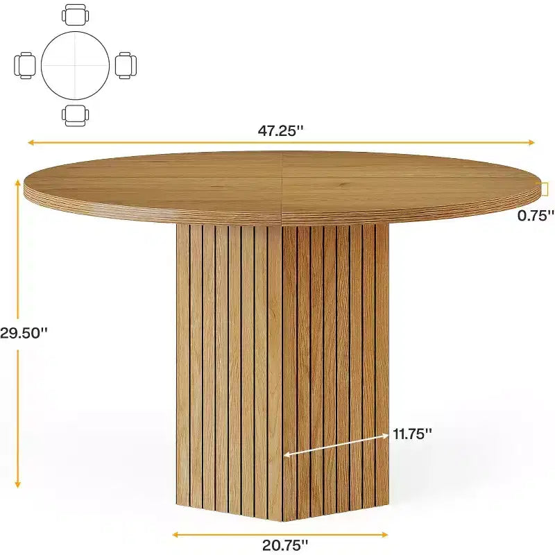 Mesa de comedor de madera para comedor, mesa redonda de 47 pulgadas para 4 personas, con base de pedestal y tablero circular de roble