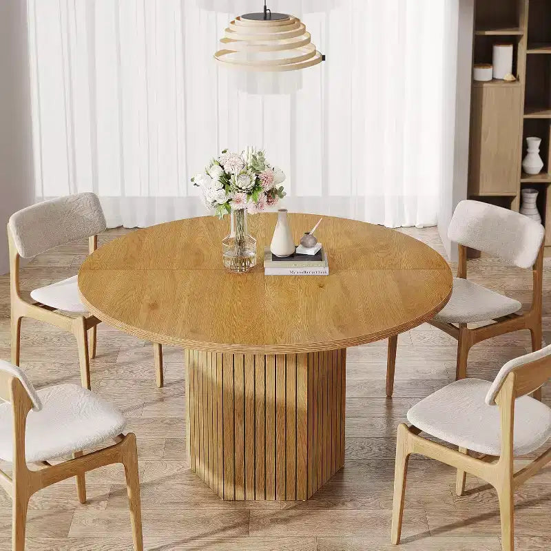 Mesa de comedor de madera para comedor, mesa redonda de 47 pulgadas para 4 personas, con base de pedestal y tablero circular de roble