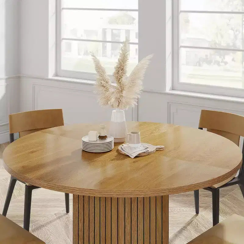 Mesa de comedor de madera para comedor, mesa redonda de 47 pulgadas para 4 personas, con base de pedestal y tablero circular de roble