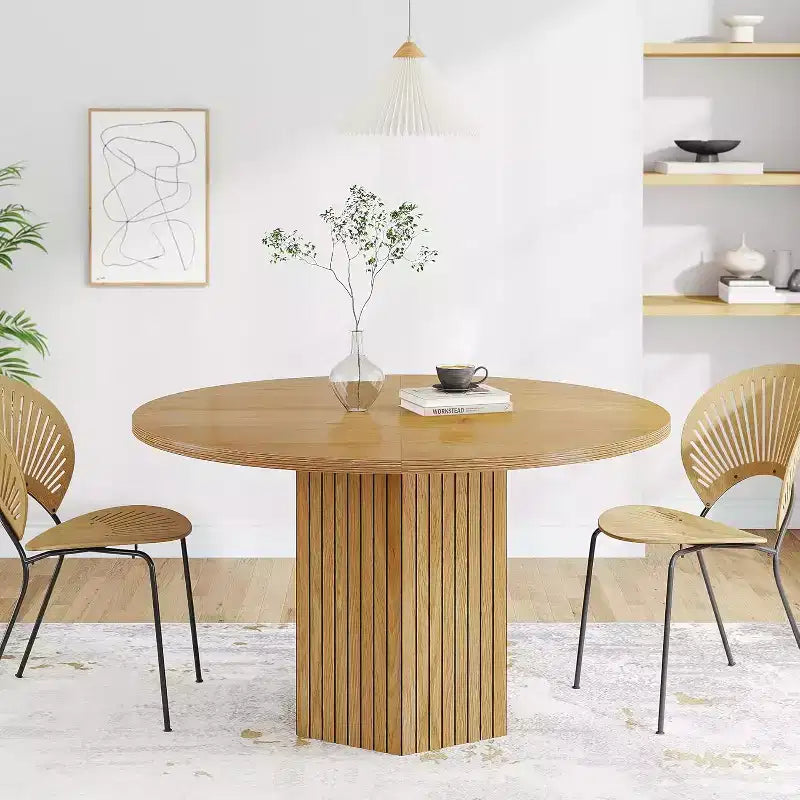 Mesa de comedor de madera para comedor, mesa redonda de 47 pulgadas para 4 personas, con base de pedestal y tablero circular de roble