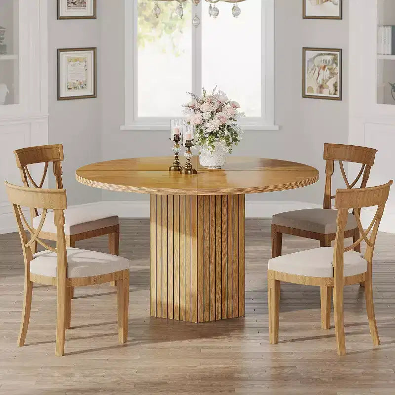 Mesa de comedor de madera para comedor, mesa redonda de 47 pulgadas para 4 personas, con base de pedestal y tablero circular de roble