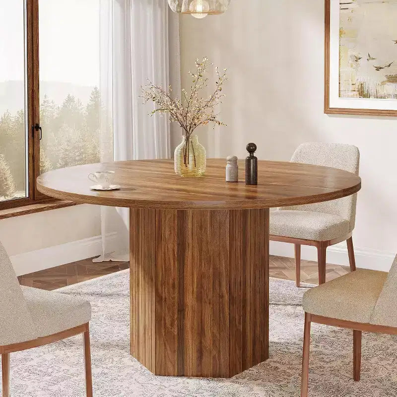 Mesa de comedor de madera para comedor, mesa redonda de 47 pulgadas para 4 personas, con base de pedestal y tablero circular de roble