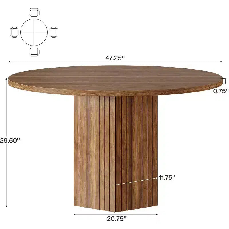 Mesa de comedor de madera para comedor, mesa redonda de 47 pulgadas para 4 personas, con base de pedestal y tablero circular de roble