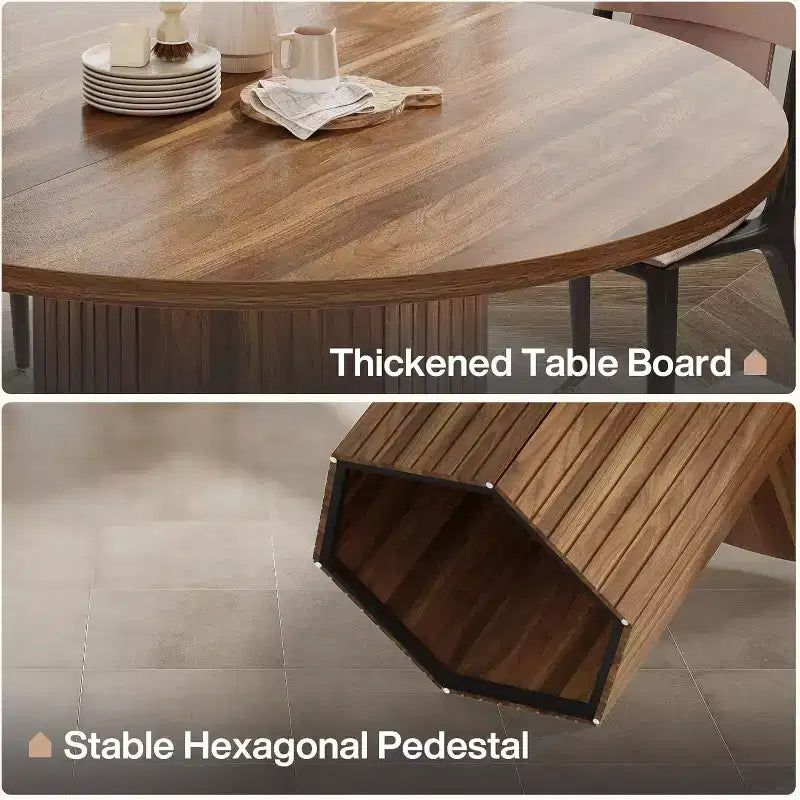 Mesa de comedor de madera para comedor, mesa redonda de 47 pulgadas para 4 personas, con base de pedestal y tablero circular de roble