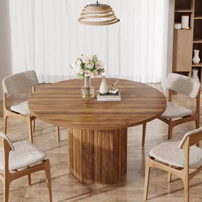 Mesa de comedor de madera para comedor, mesa redonda de 47 pulgadas para 4 personas, con base de pedestal y tablero circular de roble