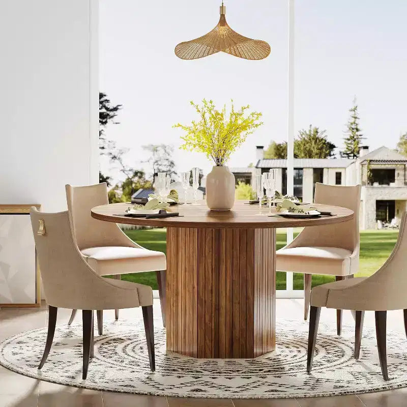 Mesa de comedor de madera para comedor, mesa redonda de 47 pulgadas para 4 personas, con base de pedestal y tablero circular de roble