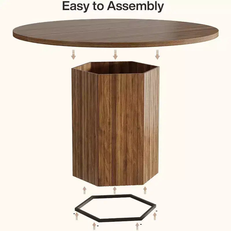 Mesa de comedor de madera para comedor, mesa redonda de 47 pulgadas para 4 personas, con base de pedestal y tablero circular de roble