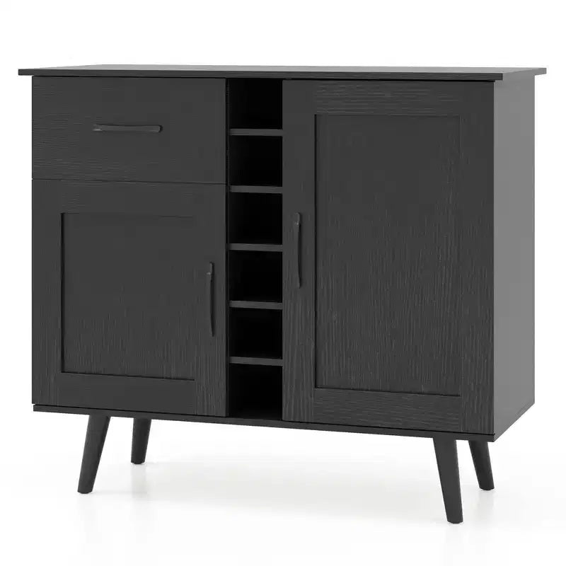 Mueble bar para vinos de 2 puertas, aparador de cocina tipo buffet con cajón y estantes ajustables, negro/natural