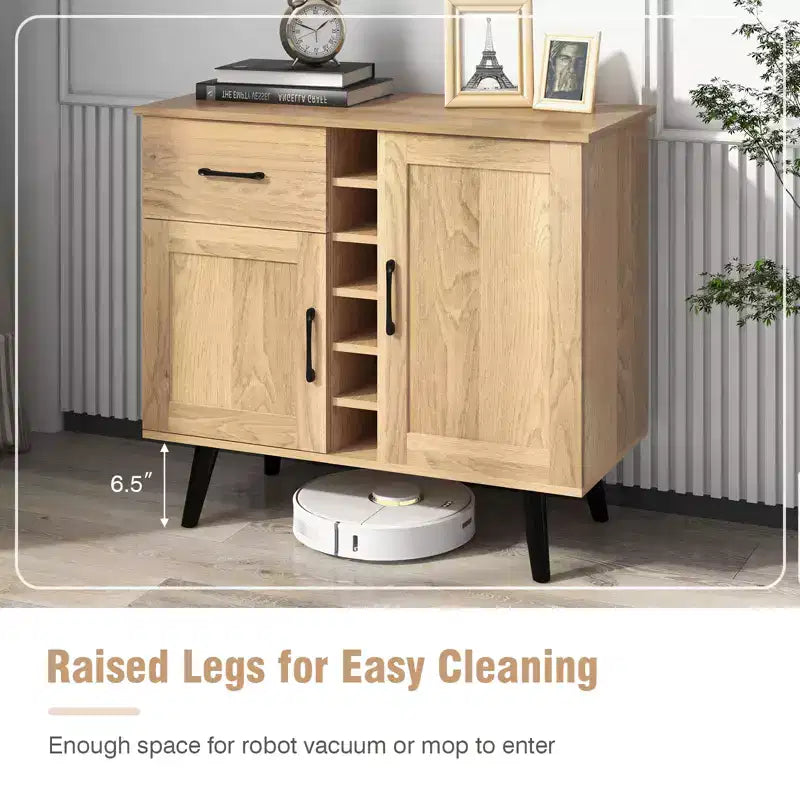 Mueble bar para vinos de 2 puertas, aparador de cocina tipo buffet con cajón y estantes ajustables, negro/natural