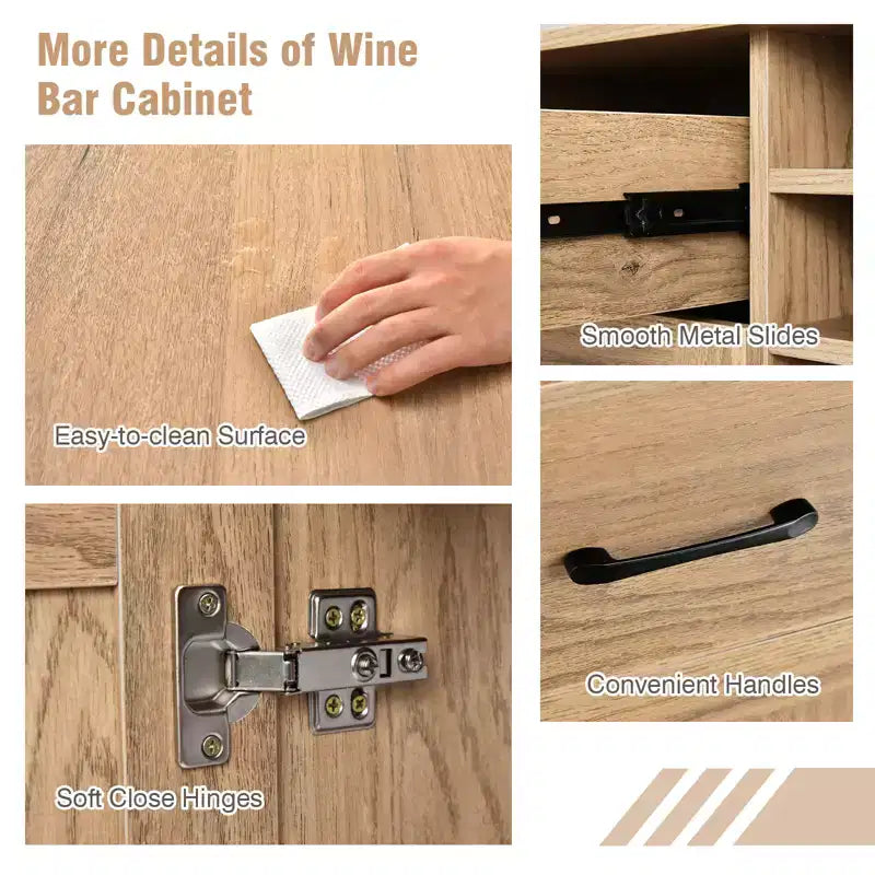 Mueble bar para vinos de 2 puertas, aparador de cocina tipo buffet con cajón y estantes ajustables, negro/natural