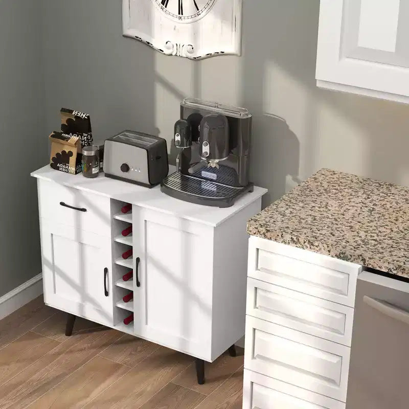 Mueble bar para vinos de 2 puertas, aparador de cocina tipo buffet con cajón y estantes ajustables, negro/natural