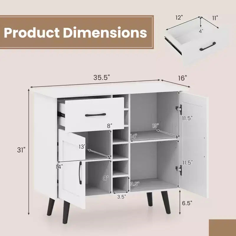 Mueble bar para vinos de 2 puertas, aparador de cocina tipo buffet con cajón y estantes ajustables, negro/natural
