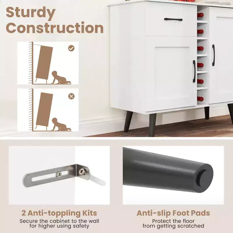 Mueble bar para vinos de 2 puertas, aparador de cocina tipo buffet con cajón y estantes ajustables, negro/natural