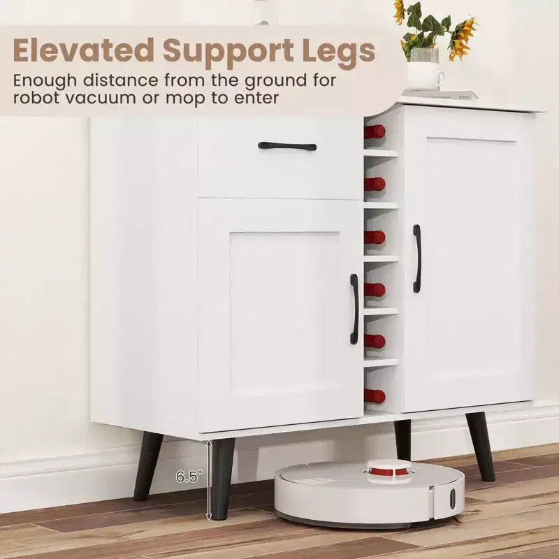 Mueble bar para vinos de 2 puertas, aparador de cocina tipo buffet con cajón y estantes ajustables, negro/natural