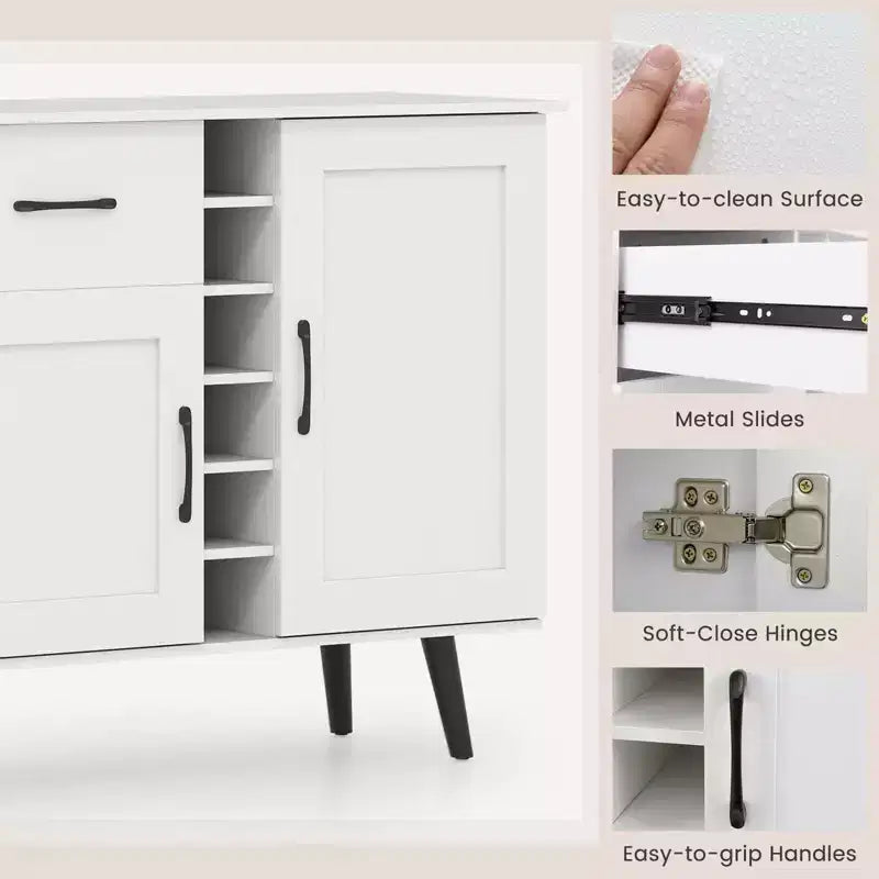 Mueble bar para vinos de 2 puertas, aparador de cocina tipo buffet con cajón y estantes ajustables, negro/natural
