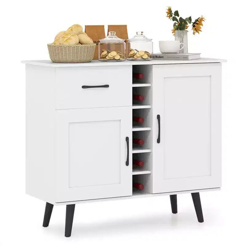 Mueble bar para vinos de 2 puertas, aparador de cocina tipo buffet con cajón y estantes ajustables, negro/natural