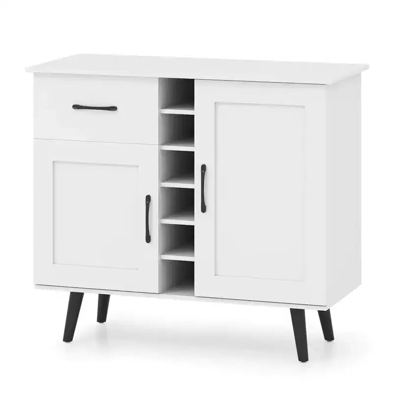 Mueble bar para vinos de 2 puertas, aparador de cocina tipo buffet con cajón y estantes ajustables, negro/natural