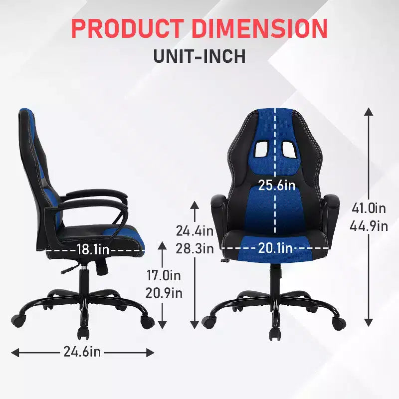 Fauteuil de jeu et de bureau avec soutien lombaire, hauteur réglable, similicuir PU, fauteuil de direction pour femmes, hommes et adultes