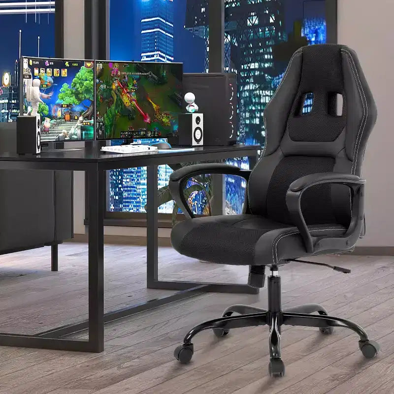 Fauteuil de jeu et de bureau avec soutien lombaire, hauteur réglable, similicuir PU, fauteuil de direction pour femmes, hommes et adultes