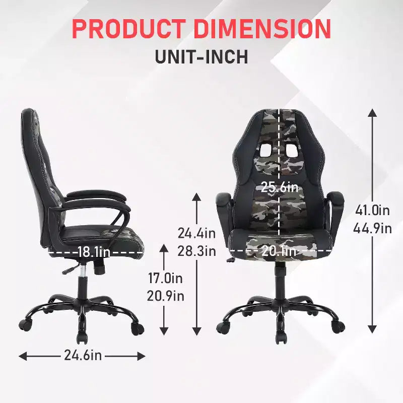 Fauteuil de jeu et de bureau avec soutien lombaire, hauteur réglable, similicuir PU, fauteuil de direction pour femmes, hommes et adultes