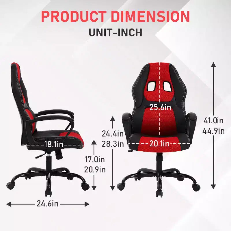 Fauteuil de jeu et de bureau avec soutien lombaire, hauteur réglable, similicuir PU, fauteuil de direction pour femmes, hommes et adultes
