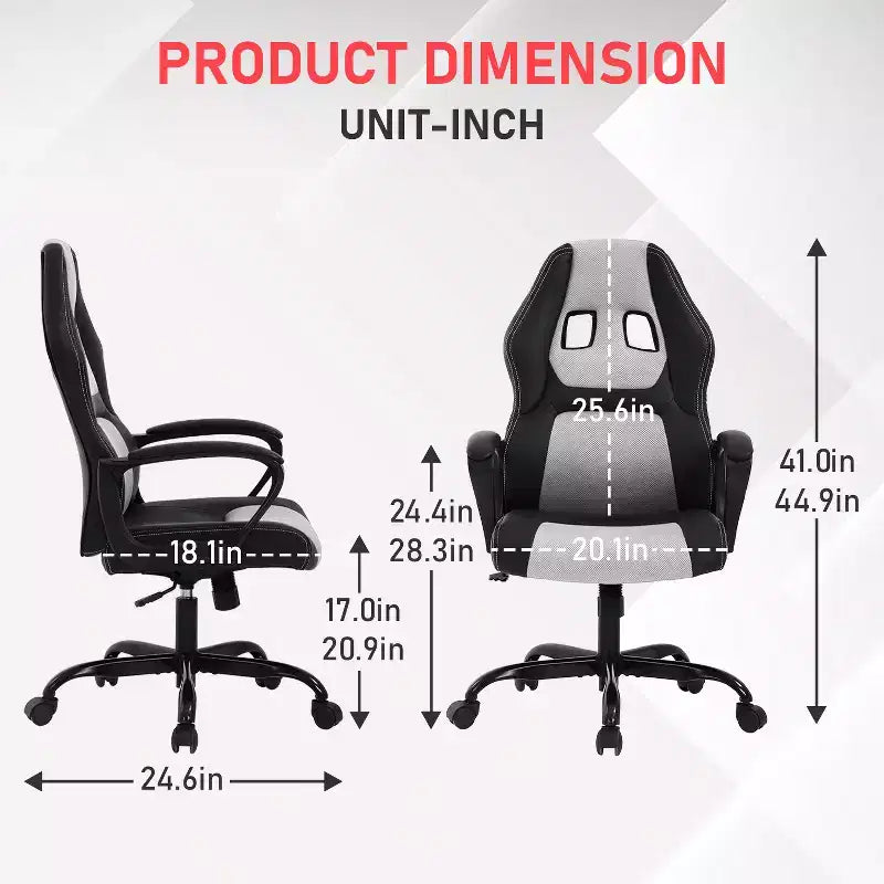 Fauteuil de jeu et de bureau avec soutien lombaire, hauteur réglable, similicuir PU, fauteuil de direction pour femmes, hommes et adultes