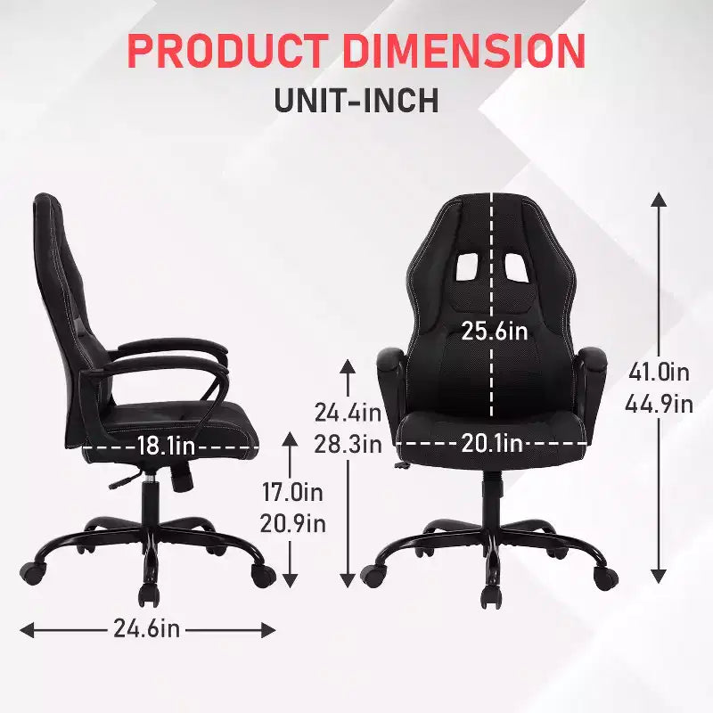 Fauteuil de jeu et de bureau avec soutien lombaire, hauteur réglable, similicuir PU, fauteuil de direction pour femmes, hommes et adultes