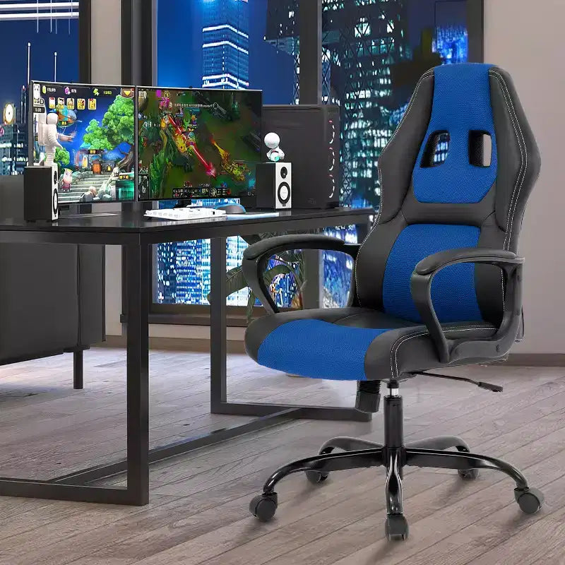 Fauteuil de jeu et de bureau avec soutien lombaire, hauteur réglable, similicuir PU, fauteuil de direction pour femmes, hommes et adultes