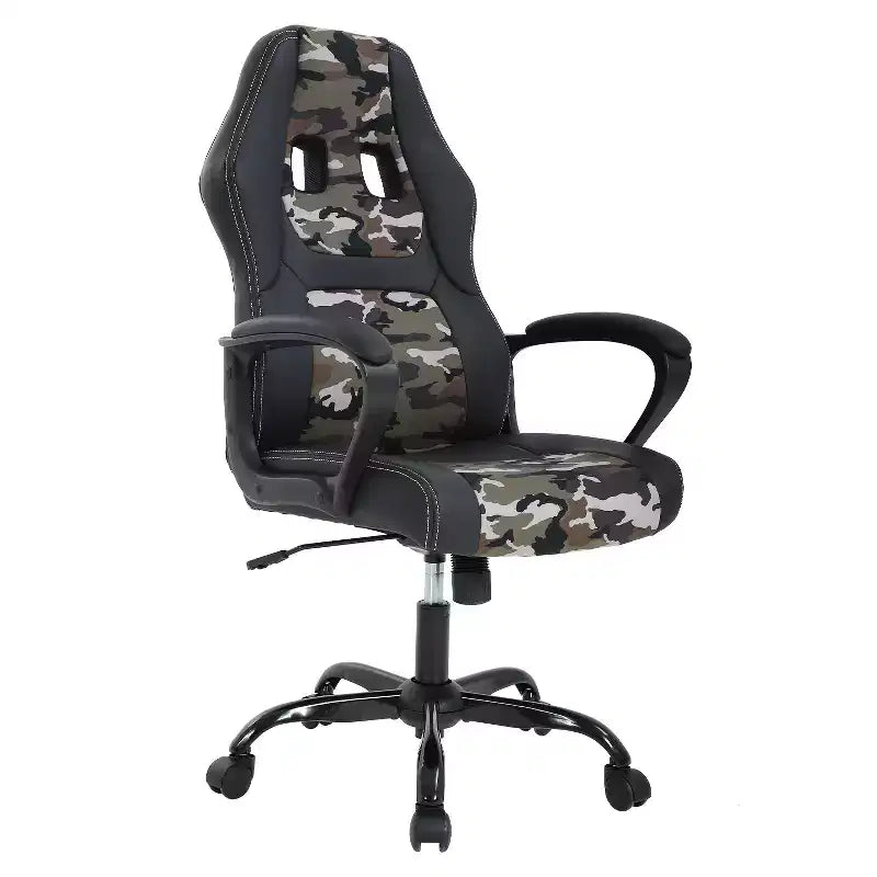 Fauteuil de jeu et de bureau avec soutien lombaire, hauteur réglable, similicuir PU, fauteuil de direction pour femmes, hommes et adultes