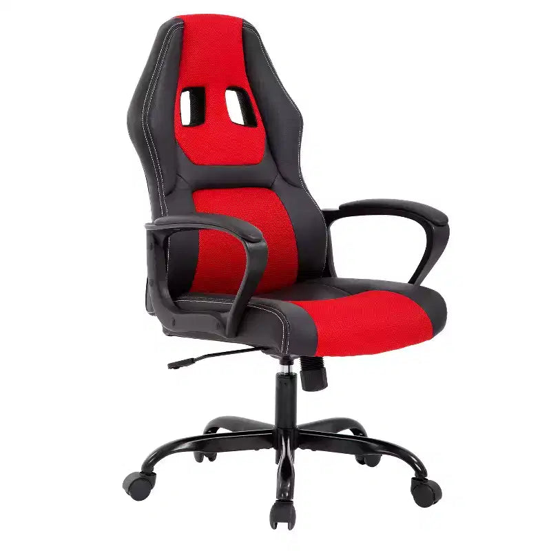 Fauteuil de jeu et de bureau avec soutien lombaire, hauteur réglable, similicuir PU, fauteuil de direction pour femmes, hommes et adultes