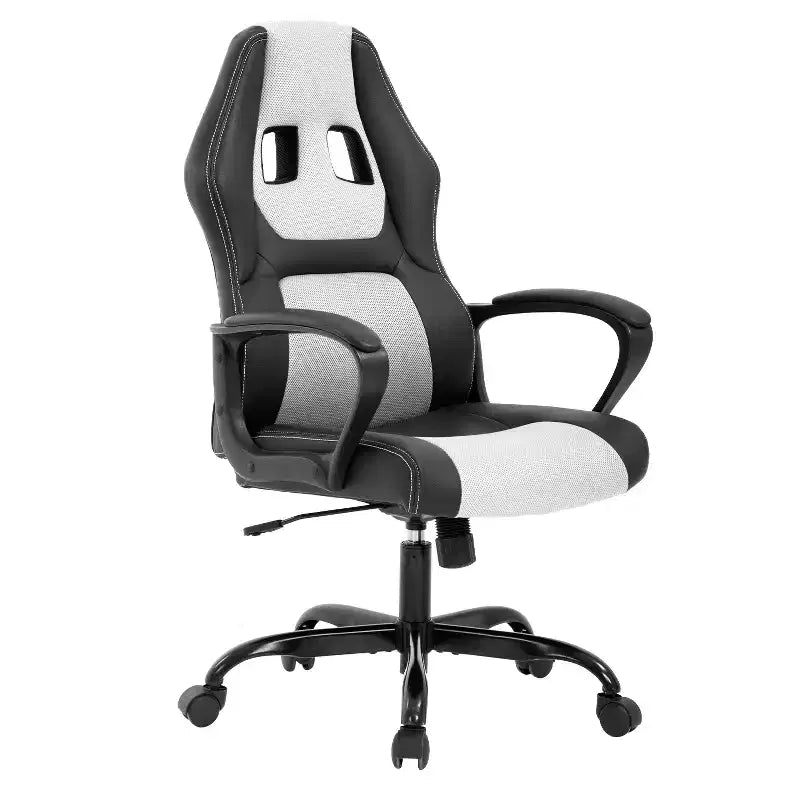 Fauteuil de jeu et de bureau avec soutien lombaire, hauteur réglable, similicuir PU, fauteuil de direction pour femmes, hommes et adultes