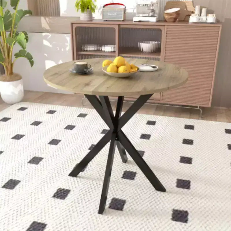 Mesa de comedor redonda, pequeña mesa de cocina circular con patas negras de metal para 2-4 personas, mesa de comedor moderna, marrón (solo mesa)
