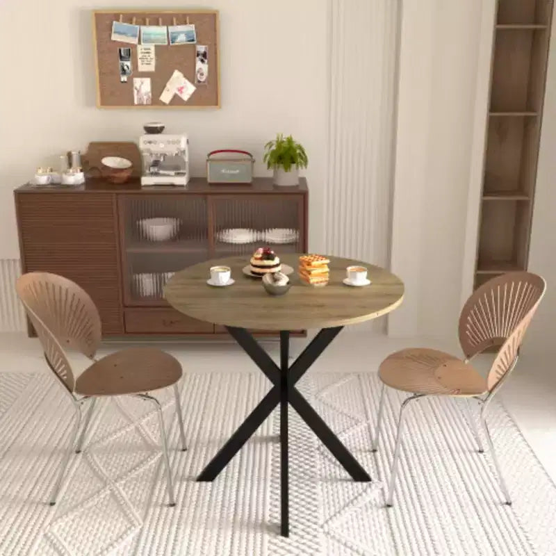 Mesa de comedor redonda, pequeña mesa de cocina circular con patas negras de metal para 2-4 personas, mesa de comedor moderna, marrón (solo mesa)