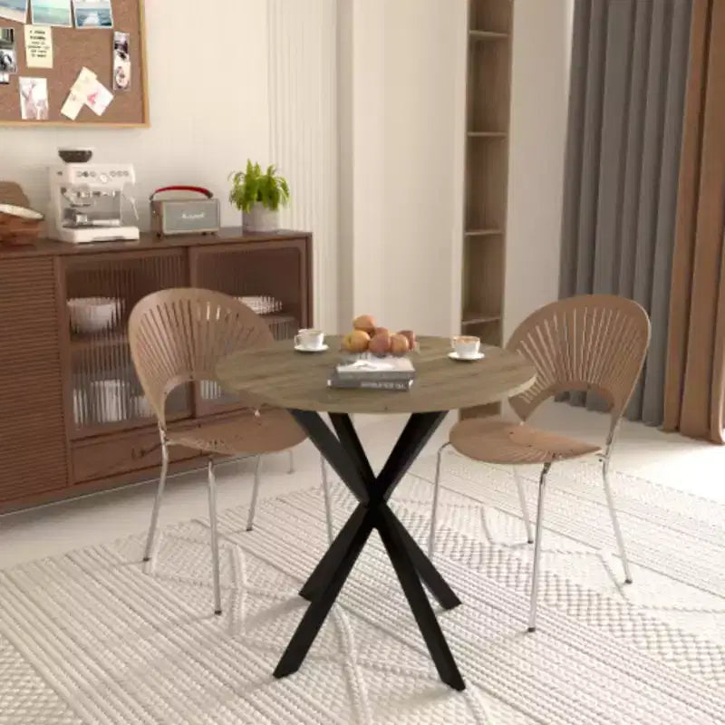 Table ronde à manger, petite table de cuisine circulaire avec pieds noirs en métal pour 2-4 personnes, table de salle à manger moderne, marron (table seule)