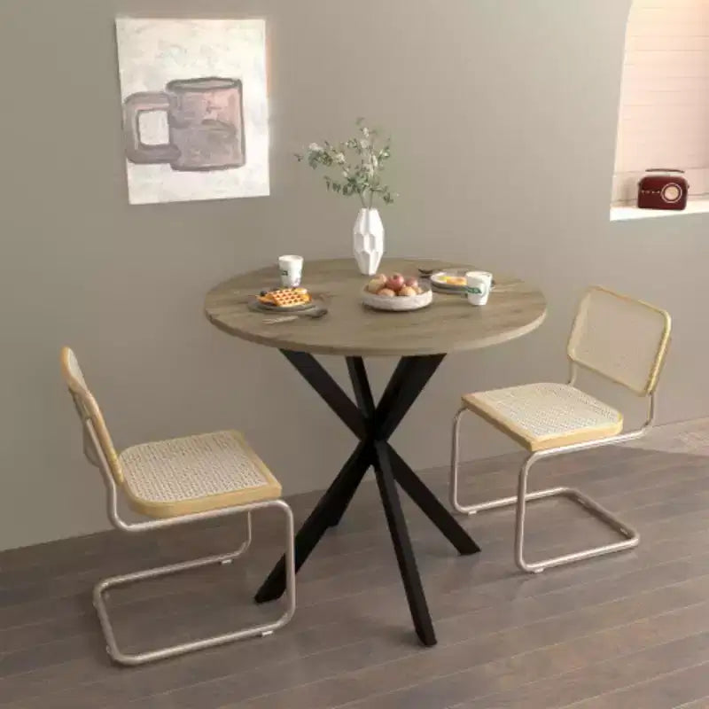Table ronde à manger, petite table de cuisine circulaire avec pieds noirs en métal pour 2-4 personnes, table de salle à manger moderne, marron (table seule)