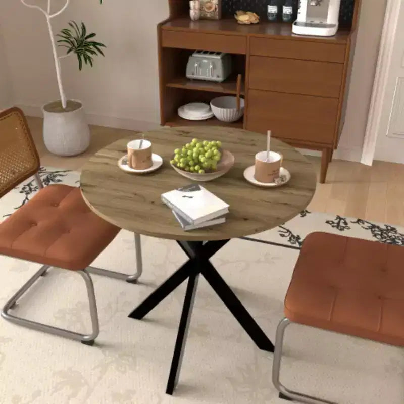 Table ronde à manger, petite table de cuisine circulaire avec pieds noirs en métal pour 2-4 personnes, table de salle à manger moderne, marron (table seule)