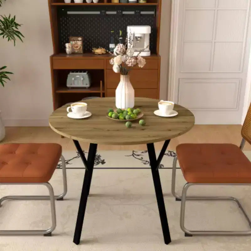 Table ronde à manger, petite table de cuisine circulaire avec pieds noirs en métal pour 2-4 personnes, table de salle à manger moderne, marron (table seule)