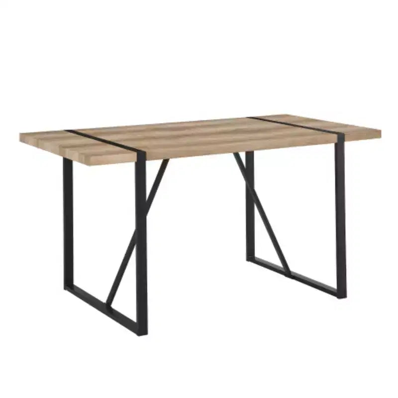 Mesa de comedor moderna de estilo rústico industrial (4-6 personas), MDF de 1.5 de grosor, patas de metal negro, multiusos.