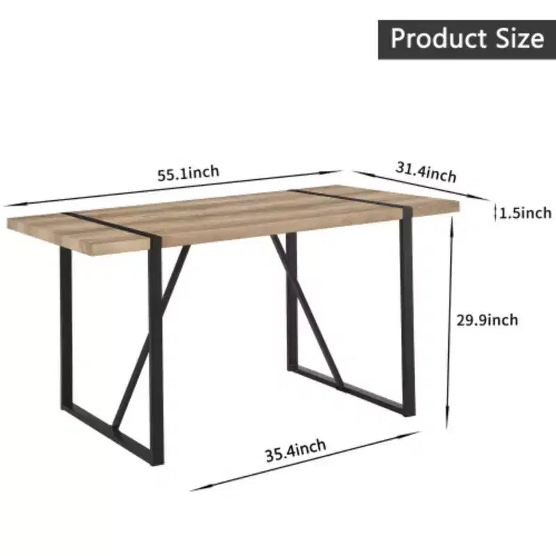 Table à manger moderne, rustique et industrielle (4-6 personnes), MDF de 1.5 d’épaisseur, pieds en métal noir, polyvalente.