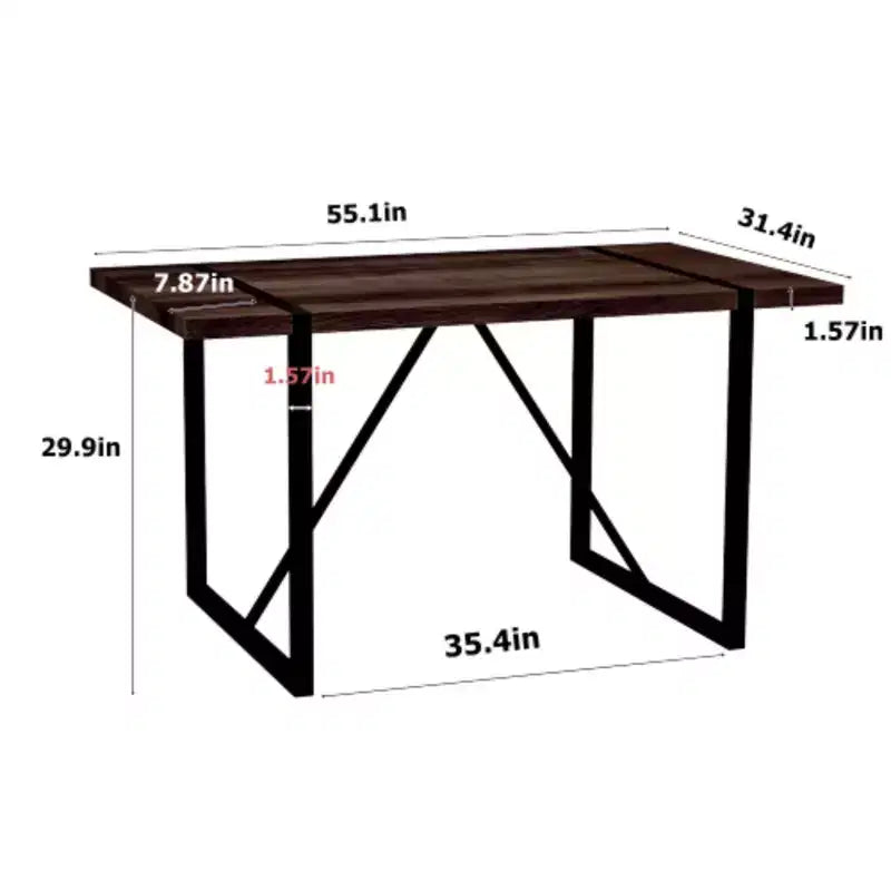 Table à manger moderne, rustique et industrielle (4-6 personnes), MDF de 1.5 d’épaisseur, pieds en métal noir, polyvalente.