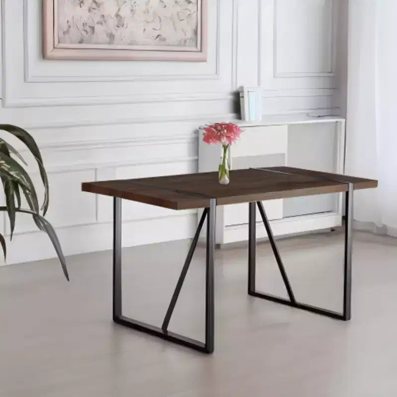 Mesa de comedor moderna de estilo rústico industrial (4-6 personas), MDF de 1.5 de grosor, patas de metal negro, multiusos.