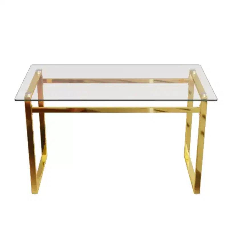 Table à manger moderne en verre pour 4-6 personnes, verre trempé de 0.31, pieds chromés dorés, polyvalente pour salle à manger ou salon
