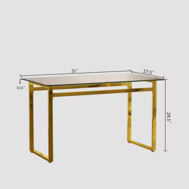 Mesa de comedor moderna de vidrio para 4-6 personas, vidrio templado de 0.31, patas cromadas doradas, versátil para comedor/sala de estar