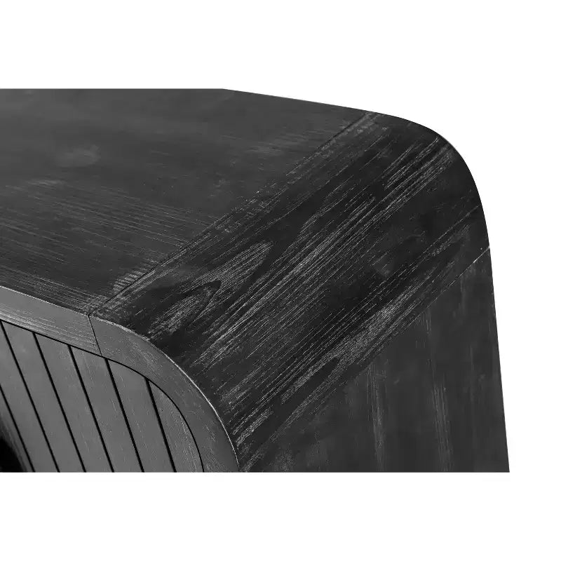 Buffet incurvé de style fermier vintage de 59''W avec grandes poignées en bois, sculpture à grain de bois vertical et étagères réglables