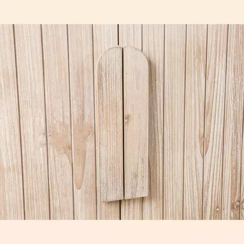 Buffet incurvé de style fermier vintage de 59''W avec grandes poignées en bois, sculpture à grain de bois vertical et étagères réglables